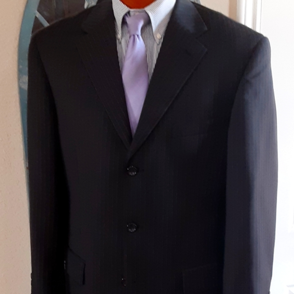 LINEAGE,2 PIECE, Super 120's Merino Wool, Chalk Striped Suit